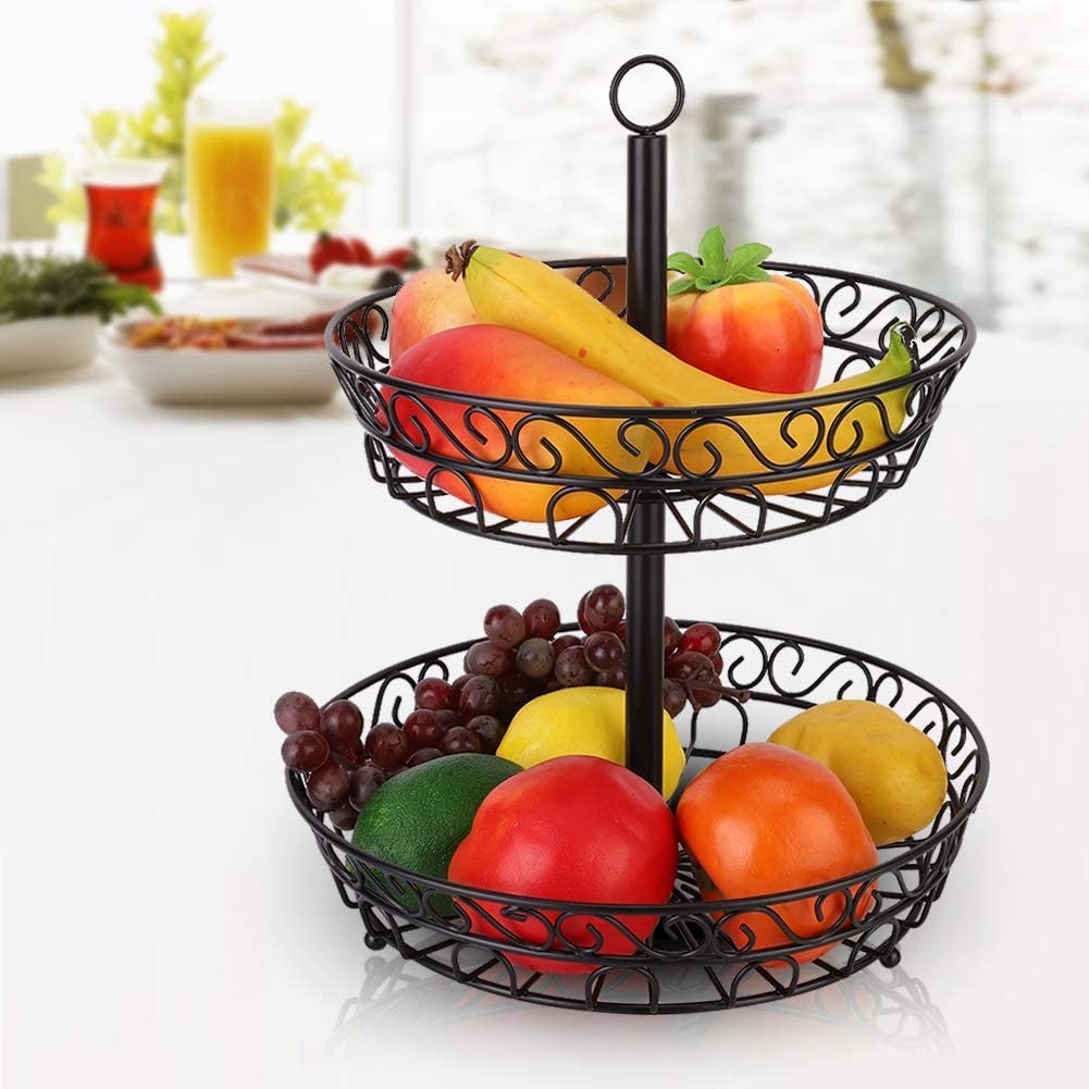 2Tier Countertop Fruit Basket Holder Bowl Stand Basket Organizer
