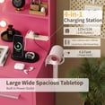 thumbnail image 2 of Lacoo Vanity Desk with Mirror and LED Lights, Makeup Vanity with 7 Drawers & 4 Shelves, Vanity Table with Power Outlet for Bedroom Dressing Room, Dark Pink, 2 of 8