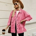 thumbnail image 5 of Previn Women's Denim Jacket Hooded Jean Jacket Soft Long Sleeve Button Down Pocket Oversized Baggy Loose Fit Light Washed Spring Fall Top Collared Detachable Hood Pink Medium, 5 of 5