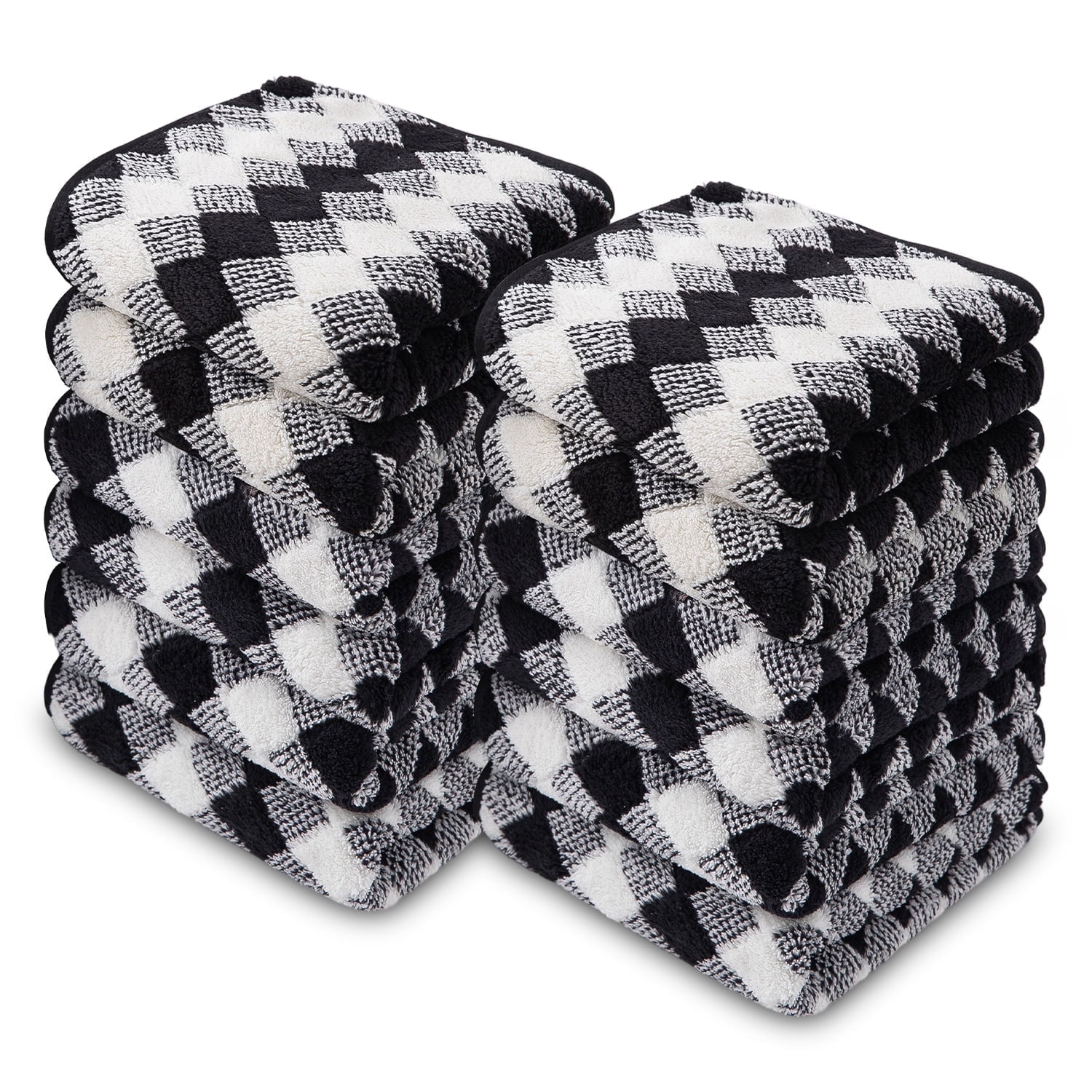 Smuge 12 Pack Washcloths, 13"x13" Quick Dry Hand Face Towels Cloth Soft Microfiber Drying Kitchen Dish Towels (Black)