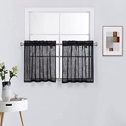 Linen Textured Tier Curtains 24 Inches Long For Kitchen/Café Window Set