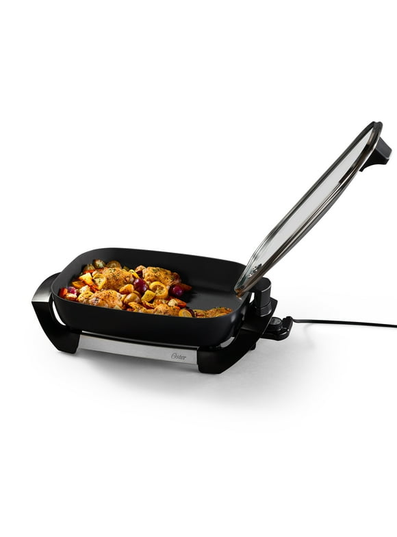 Oster DiamondForce 12-in x 16-in Nonstick Electric Skillet with Hinged Lid, Black