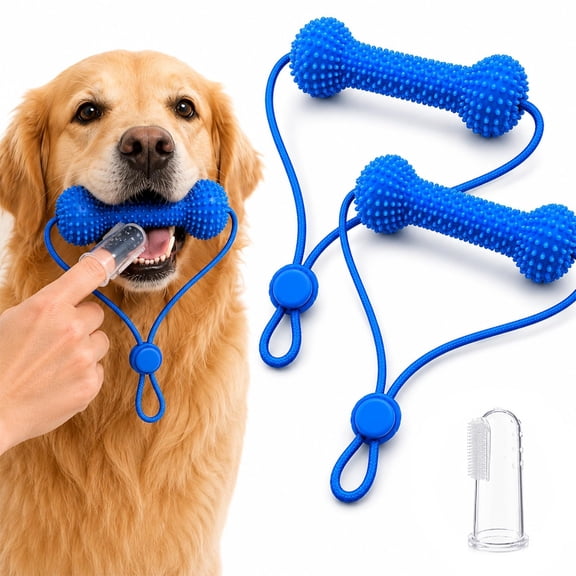 Dog Chew Toys with Finger Brush Kit, Dog Toothbrush Helper Bone Shaped Dental Toy, Interactive Puppy Chew Toy for Teeth Cleaning