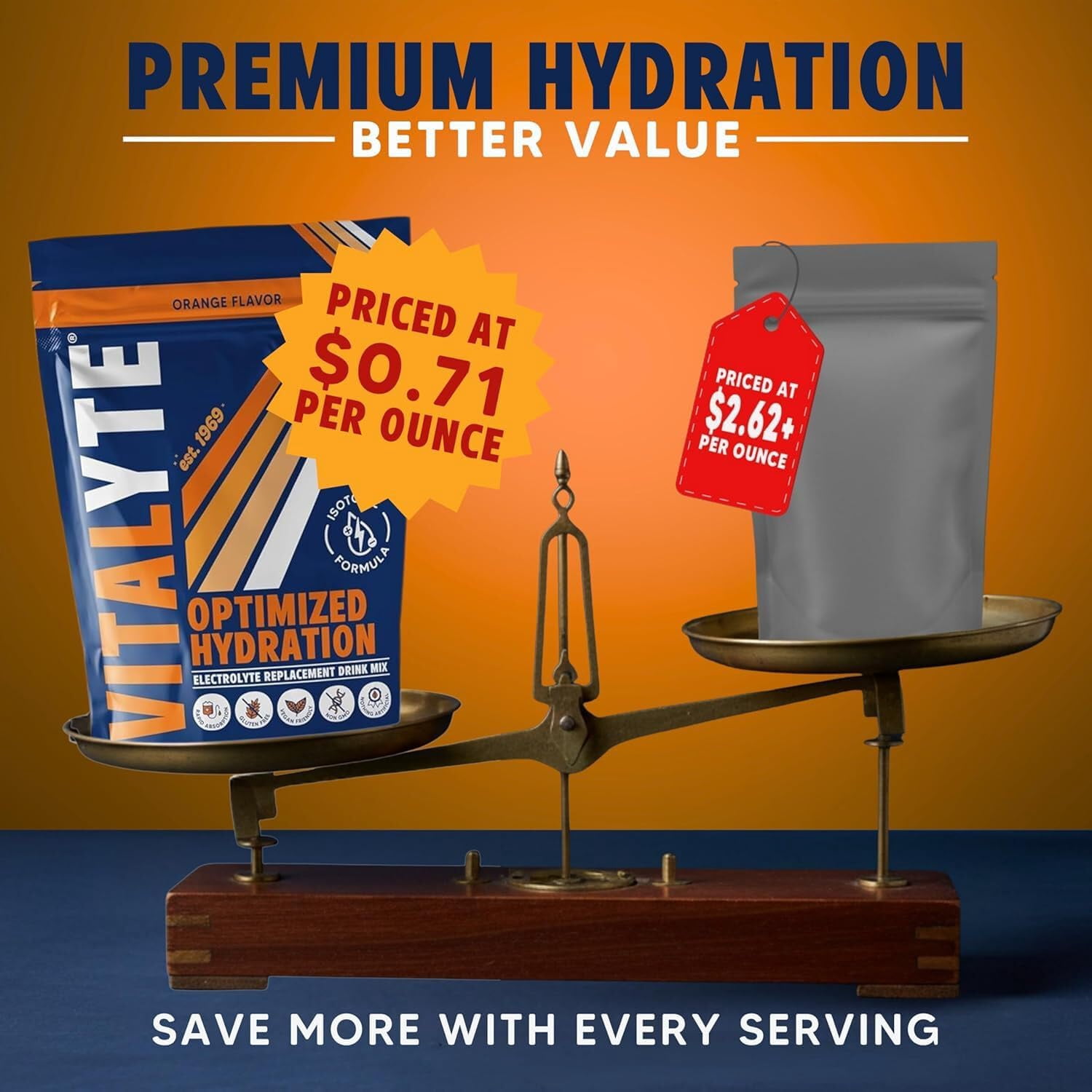 Vitalyte Orange Electrolyte Powder Mix, Isotonic Hydration, 40 Servings, 35 oz
