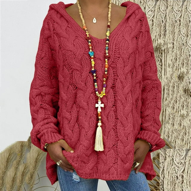 EGNMCR Cardigans pour Femmes, Pulls pour Femmes Mode Ample Grande Taille Couleur Capuche Manches Longues Hauts Chandail Femmes