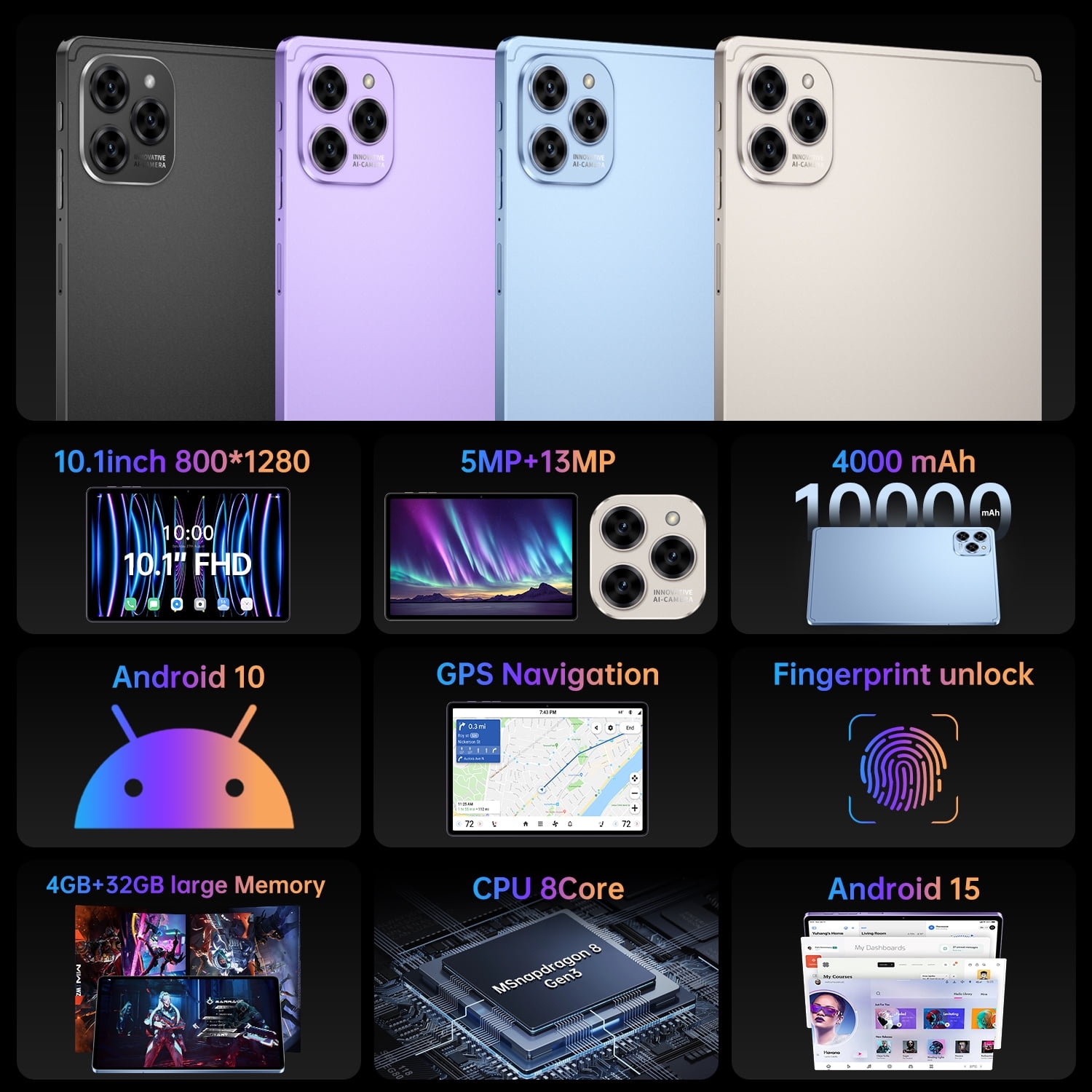 10.1 inch Android 14 Tablets, Quad Core Processor (2+2) 4GB RAM 32GB ROM Tablet, CHYCET 1TB Expandable Tablet PC, 4000mAh Battery, 1280*800 IPS Display, WiFi & Bluetooth Enabled Tab -Pad 16 Pro