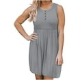 thumbnail image 1 of RKSTN Women's Summer Dress Solid Color Round Neck Mini Dress Button Sleeveless Flowy Dress, 1 of 8