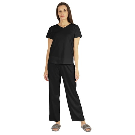 

Inkmeso Womens 2Pcs Solid Nightwear Set Short Sleeves Top & Pajama Sets Soft Cotton Loungewear