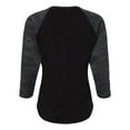 thumbnail image 5 of Fine Jersey Baseball Tshirt for Womens 3/4 Length Sleeve Tee Tops, Black/Storm Camo, M, 5 of 7