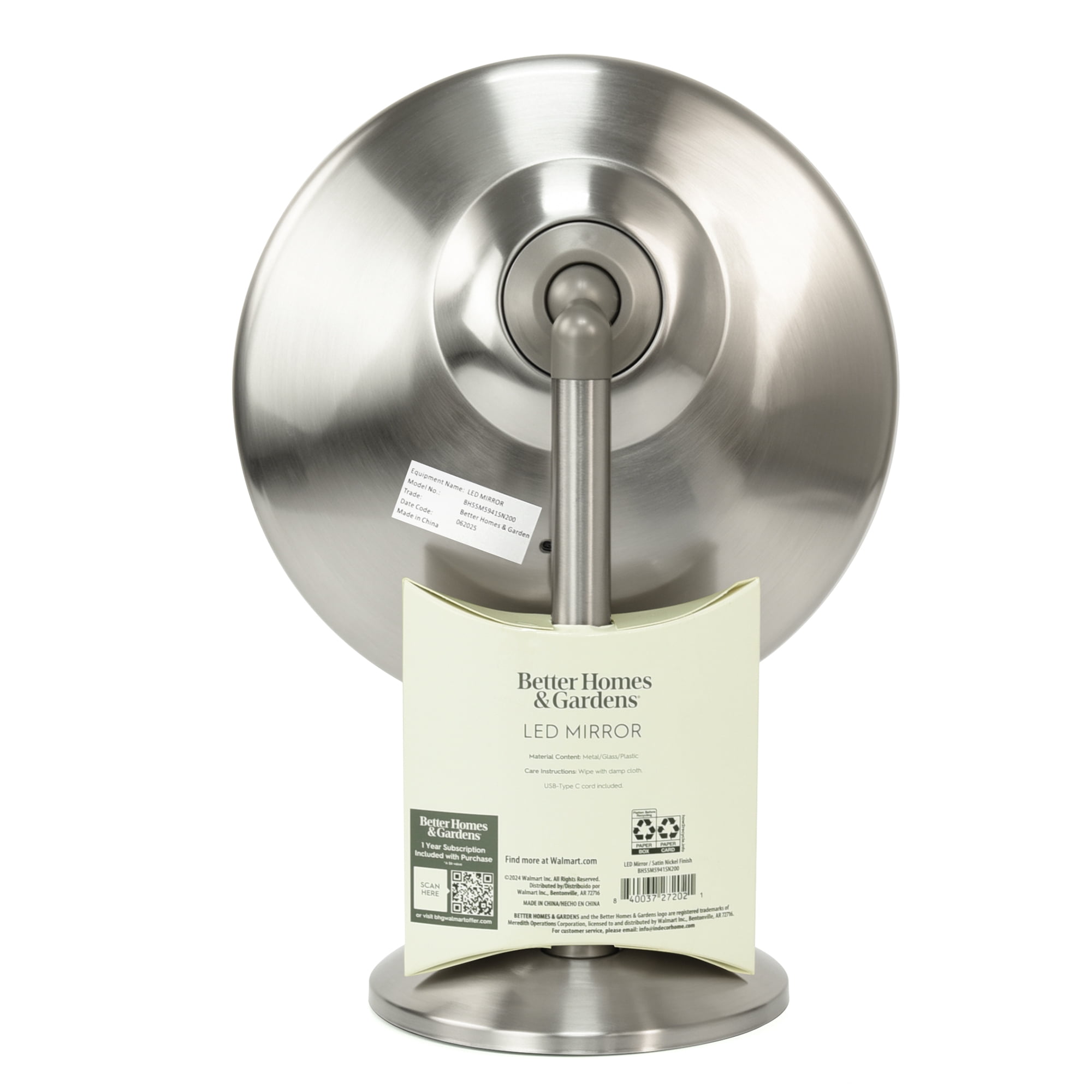 Better Homes & Gardens Satin Nickel LED Standard One-Sided Vanity Mirror