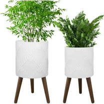XYJBHB White Plant Pot with Stand, Large Modern Standing Planters Flower Pots for Indoor Outdoor with Drainage Holes and with Legs (Plant Not Included) 2 Pack, 10 & 12 Inches
