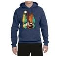 thumbnail image 2 of Trippy California Redwoods Forest Fox Silhouette | Mens Fashion Hooded Sweatshirt Graphic Hoodie, Vintage Heather Navy, X-Large, 2 of 4