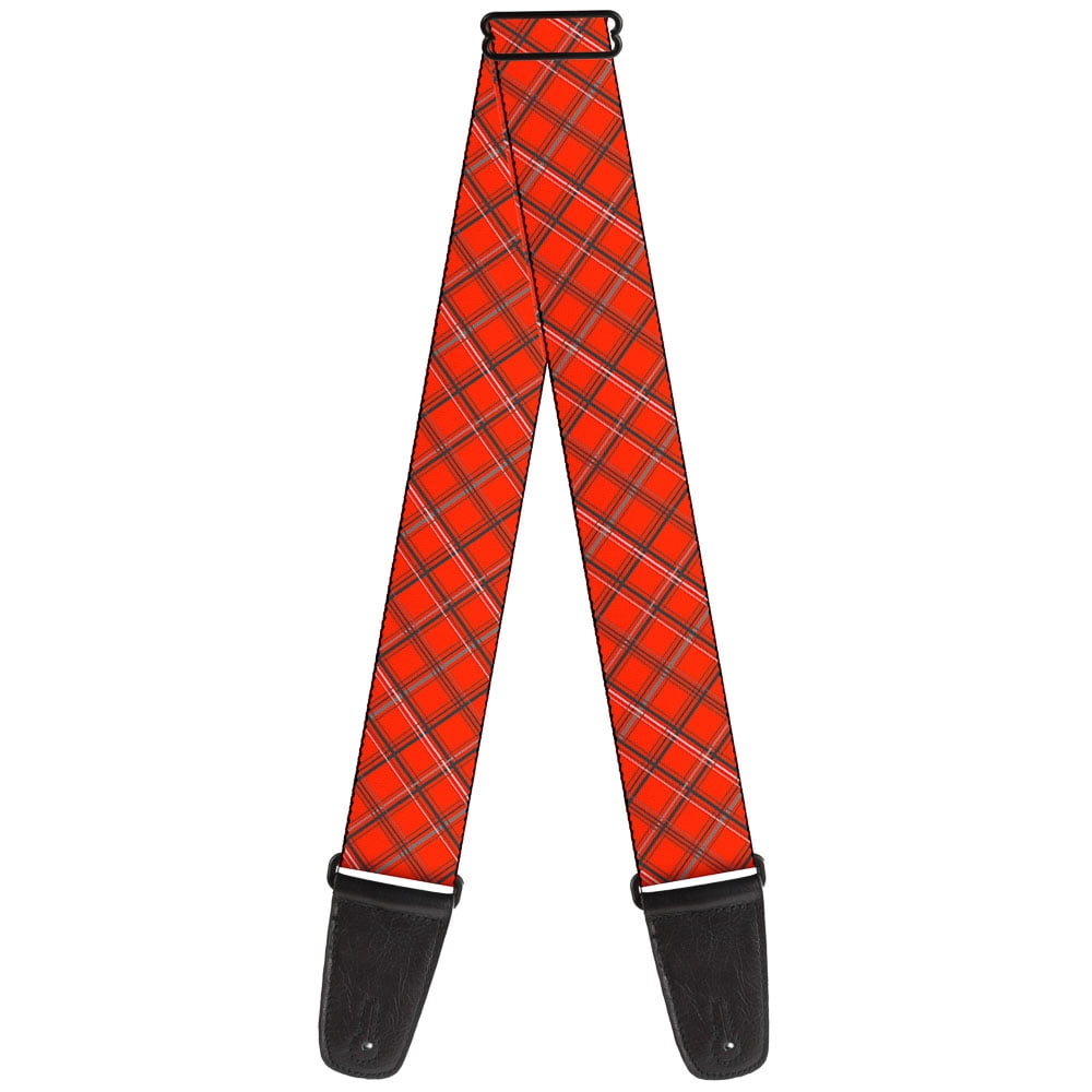 Buckle-Down Guitar Strap, Plaid X Orange Gray, 2 Inches Wide