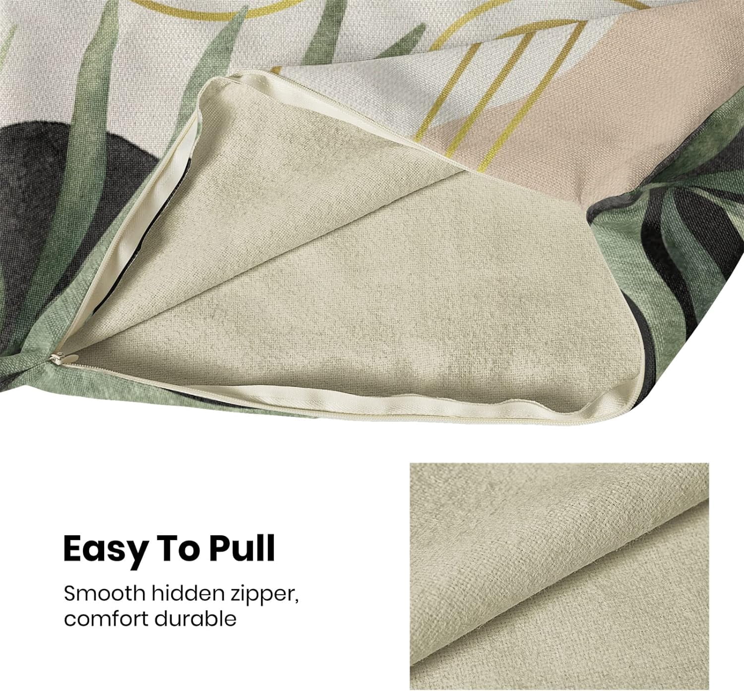 Boho Pillow Covers 16x16 Set of 2, Green Leaf Mid Century Farmhouse Decorations Throw Pillow Covers Modern Tropical Bohemian Outdoor Decorative Linen Cushion Case for Couch Sofa Home