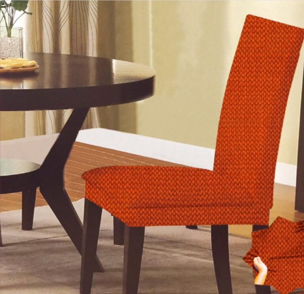Premius Monica Dots Stretch Dining Room Chair Cover, Orange, 42x16