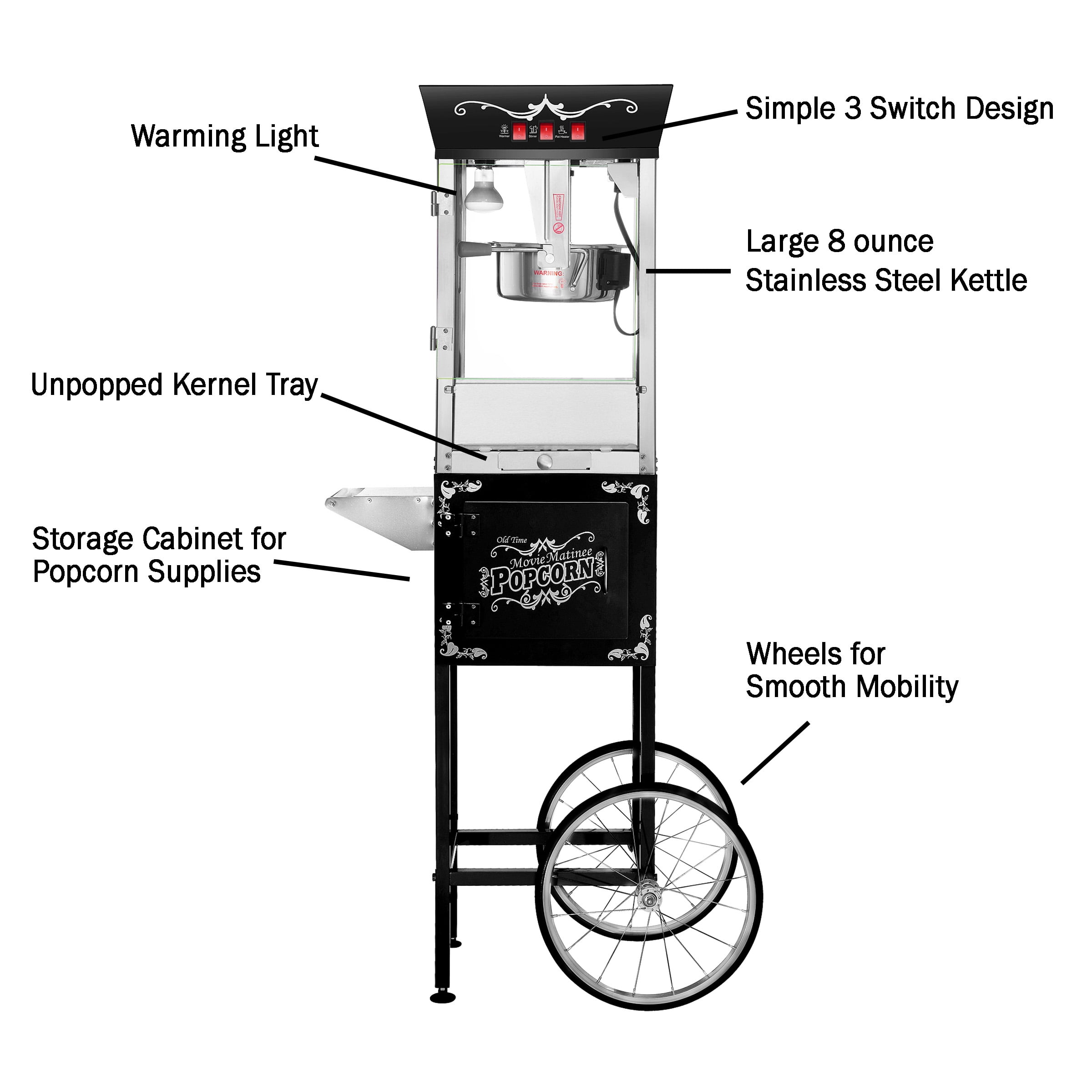 Great Northern Popcorn 3-Gallon Matinee Popcorn Machine with Cart (Black)