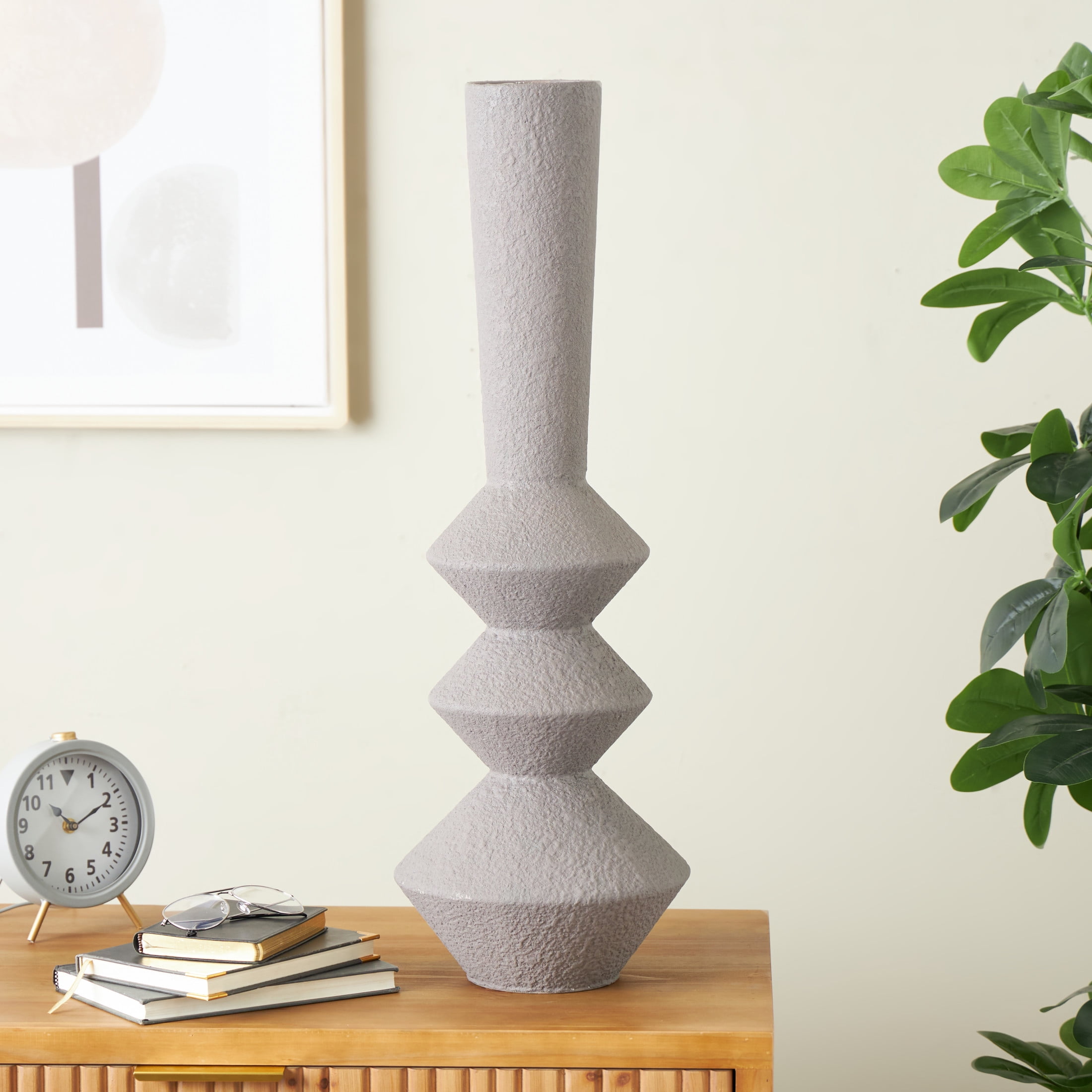 DecMode 30" Art Deco Fluted Dark Gray Metal Vase