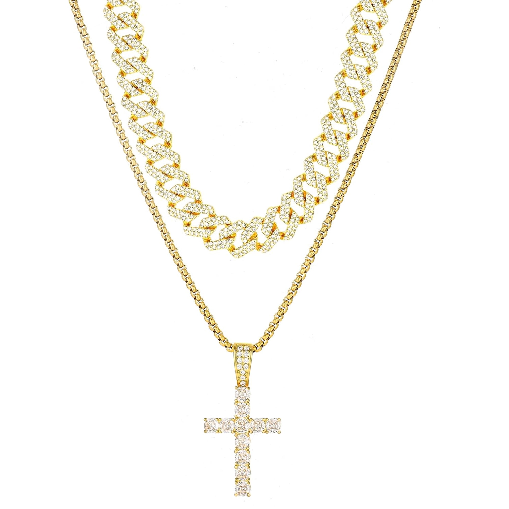 Cuban Link Chain for Men Women 16"/18"/20" Iced Out Cross Pendant Necklace Chain Religious Jewelry Gift for Christmas Birthdays Parties-actual_color-alphanumeric_character