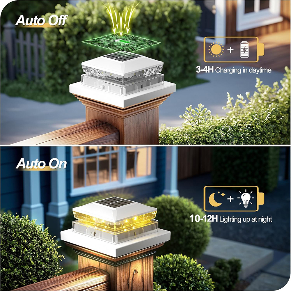 6 Pack Solar Post Cap Lights outdoor, Fence Post Solar Lights, Waterproof Outdoor Post Lights for Garden Patio Porch, 4x4 5x5 Vinyl/Wooden Posts
