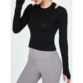thumbnail image 2 of Biekopu Women Workout Tops Solid Color Cutout Long Sleeve Yoga Athletic Shirt for Sports Gym Running Activewear, 2 of 5