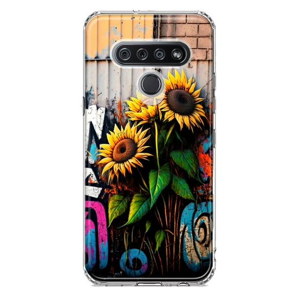 MUNDAZE LG K51 Shockproof Clear Hybrid Protective Phone Case Sunflowers Graffiti Painting Art Cover