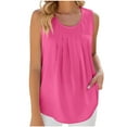 thumbnail image 2 of LYEAA Loose Tank Tops Women Plus Size Sleeveless Crew Neck Chiffon Pleated Summer Casual Tee Shirts Solid Flowy Beach Elegant Fashion Pullover Vest Breathable Soft Loungewear Going Out Clothes Red S, 2 of 9