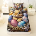 thumbnail image 3 of Erosebridal Western Happy Easter Kids Twin Sheet Sets,Colorful Cute Floral Kawaii Bunny Bedding 3-Piece, 3 of 6