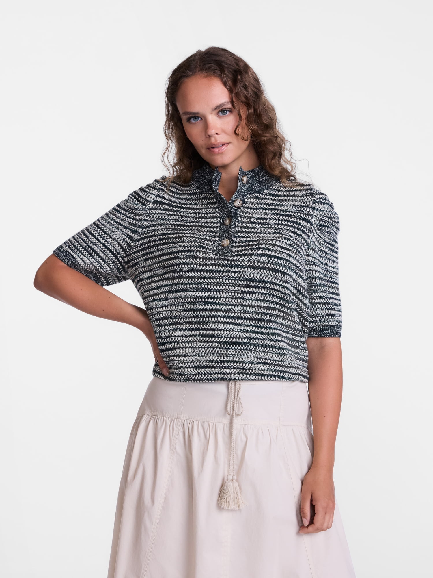 Scenario Women's and Women's Plus Henley Sweater with Puff Sleeves, Lightweight, Sizes XS-4X