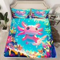 thumbnail image 2 of Homewish Cartoon Animal Axolotl Bed Sheets,Watercolor Sealife Coral King Sheets,Pink Blue Sheet Set,For Teens,Microfiber Bedroom Decor,4 Pieces, 2 of 7
