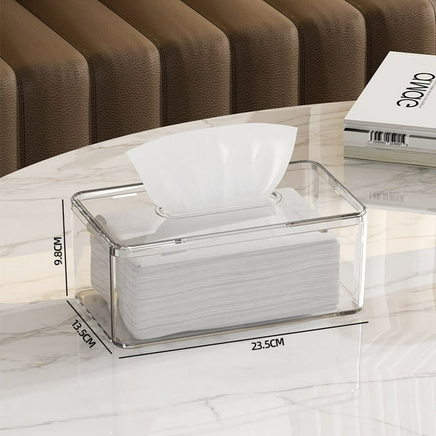 Zhuge Caja de pañuelos de acrílico transparente, con tapa, dispensador de toallitas para secadora de mesa, para baño, cocina y coche, gris, 23,4 x 13,5 x 9,7 cm