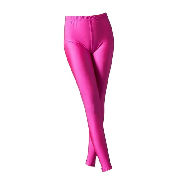 Prolriy Leggings for Women Glossy Casual High Waisted Elastic Yoga Pants for Women Wearing Slim Fitting 9 Point Candy Colored Leggings Womens Leggings Womens Pants Hot Pink