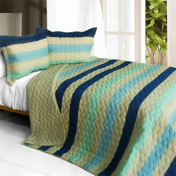 Rising to the Top - 3 Pieces Vermicelli-Quilted Patchwork Quilt Set  Full & Queen Size - Blue