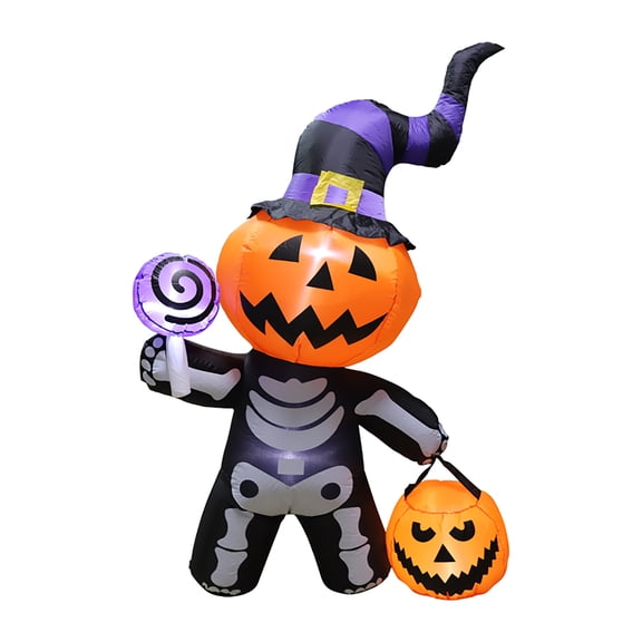 Halloween Inflatables 6 FT Pumpkin Boy with Skull Body Skeleton, Airblown Blow Up Halloween Pumpkin Decoration with LED Lights, Outdoor Halloween Decor for Holiday Party