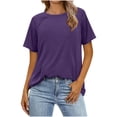 thumbnail image 2 of DPTALR George Women's Summer Short Sleeve Casual Basic Tees,Purple,Size L, 2 of 7