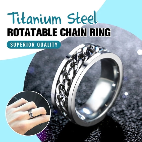 Weloille Punk Wedding Mens Stainless Band Ring Spin Titanium Steel Rotatable Chain
