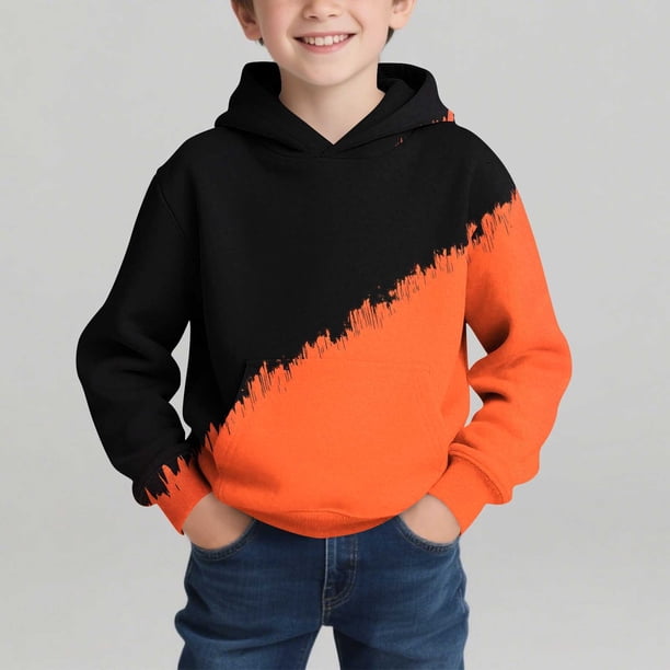 Sudadera con capucha para niño, con estampado de color, manga larga, informal, deportiva, con capucha, manga larga, sudadera con capucha, top con inserciones en los hombros, blusa de poliéster para ni