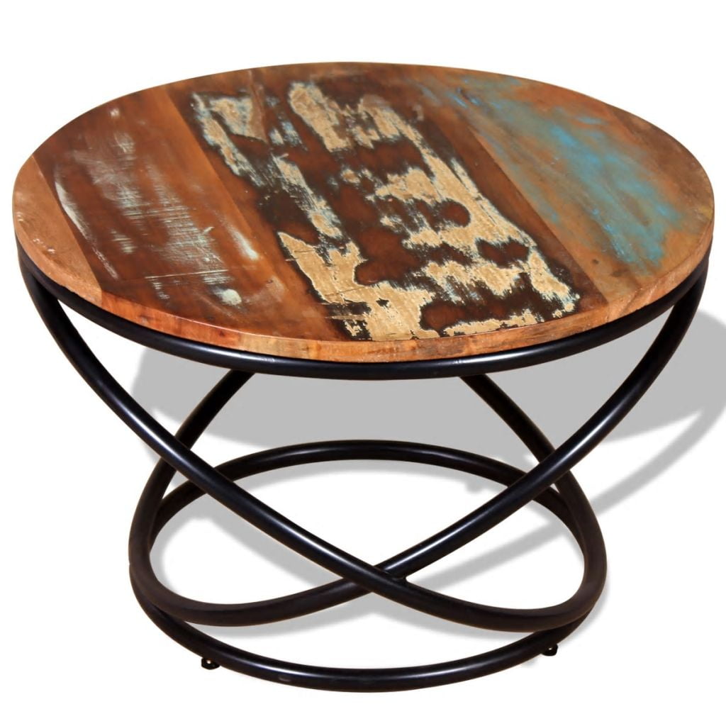 Kepooman 23.6" Modern Solid Reclaimed Wood Foundry Side Accent Table for Living Room Bedroom, Multi-color