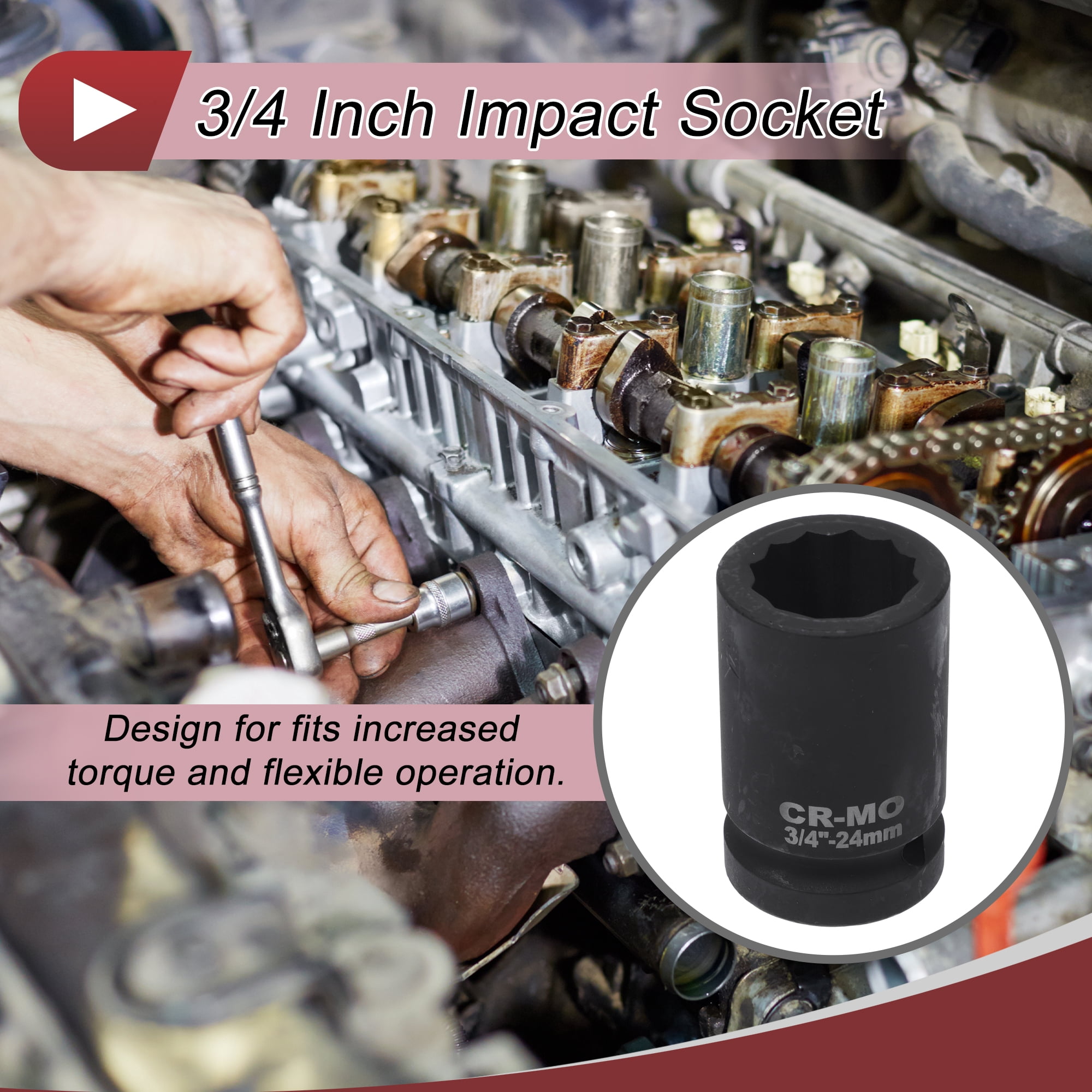 Unique Bargains 1 Pcs Impact Socket Tool 58mm Black High Carbon Steel 12 Point 24mm