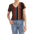 thumbnail image 7 of Summer Tops for Women V Neck Striped T Shirts Colorblock Trendy Casual Short Sleeve Base Graphic Tees Plus Size (XL, Brown), 7 of 7