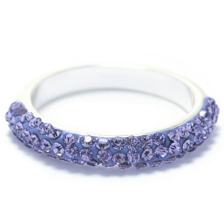 Silvertone Lavender Color Pave Crystal Band Ring Size 7