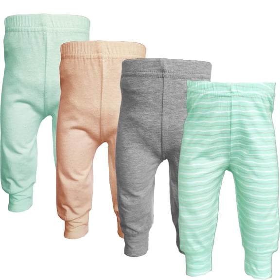 123 Bear Baby & Toddler Cuffed Ankle Pants, Cotton Spandex Leggings, Mint 4-Pack, 2T