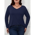 thumbnail image 2 of JYLFC Womens Plus Size Shirts Long Sleeve V Neck Loose Casual Basic Tops, Navy XL, 2 of 5
