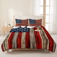 thumbnail image 3 of King Quilt Set 96''x106'', Vintage American Flag Lightweight Summer Bedspread Coverlet Set with 2 Pillow Shams, Blue Star Red Striped Wooden Breathable All Season Quilt Bedding for Bedroom/Guest Room, 3 of 9
