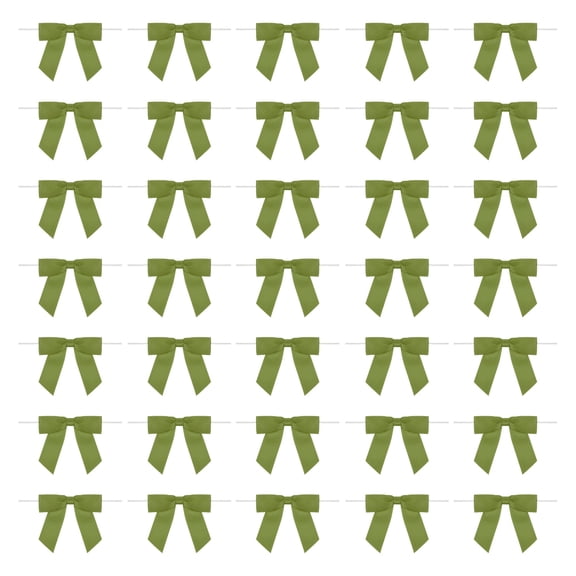 50Pcs Twist Tie Bow 3.5" Pre-Tie Gift Bows Mini Fabric Satin Ribbon for Treat Bags Craft DIY Flower Sewing Wedding Birthday Party (Light Green)