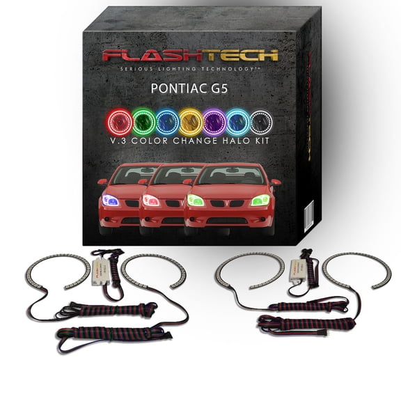 Flashtech RGB Multi Color Changing LED Halo Ring kit for 2005-2010 Pontiac G5 Headlights