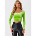 thumbnail image 3 of Disfraz de navidad Top corto de terciopelo con hombros descubiertos y manga larga para mujer Verde Claro XS, 3 of 6