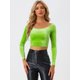 thumbnail image 3 of Disfraz de navidad Top corto de terciopelo con hombros descubiertos y manga larga para mujer Verde Claro XS, 3 of 6
