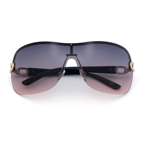 SA106 Womens Oversize Shield Curved Wrap Around Fashion Sunglasses / Gold Frame - Black Brown Lens