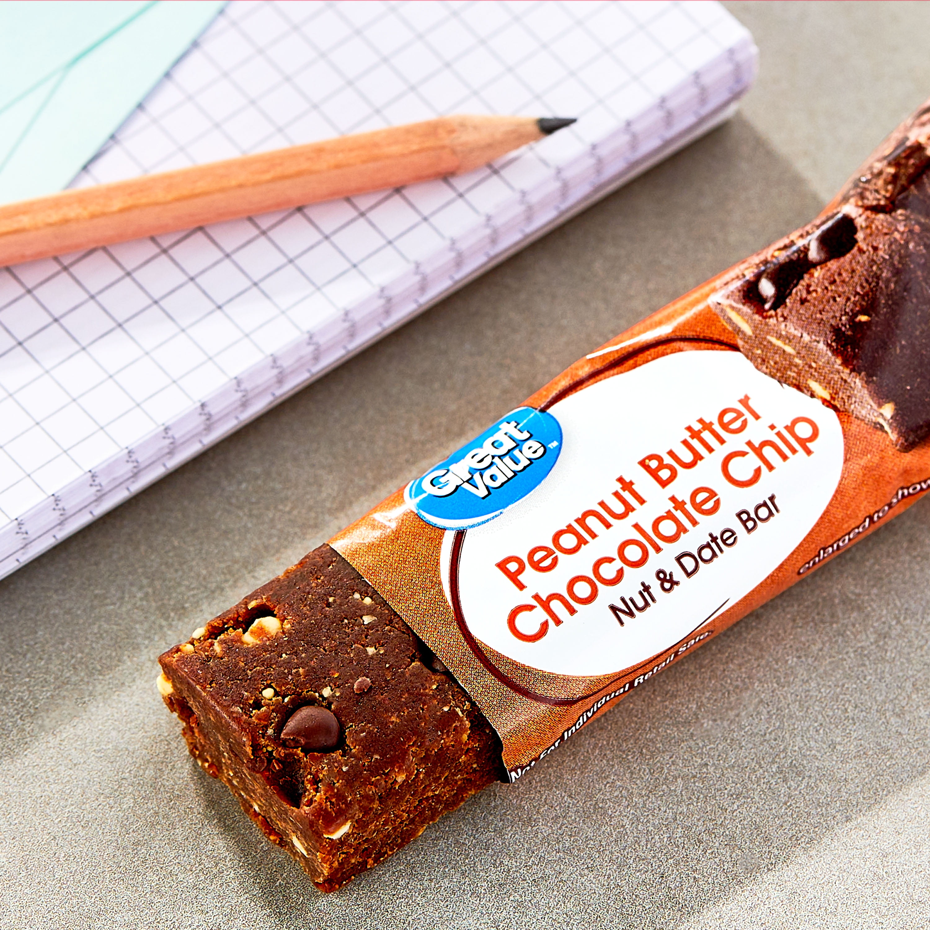 (3 pack) Great Value Peanut Butter Chocolate Chip Date & Nut Bars, 9.6 oz, 6 Count