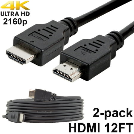 2 (TWO) PREMIUM HDMI CABLE 12FT BLURAY 3D DVD PS4 HDTV XBOX LCD HD 1080P USA